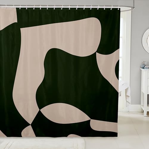 Dark Green and Dark Tan Geometry Bath Curtain Set 72x72