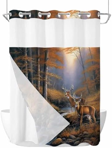 YESOF66 Sunset Forest Waterproof Shower Curtain Set No Hooks