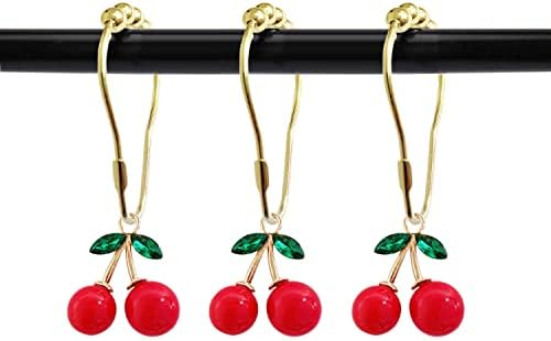 ZILucky 12pcs Red Cherry Shower Curtain Hooks