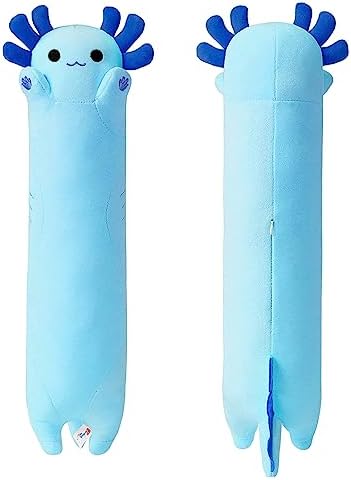 Blue Long Axolotl Plush Pillow for Kids and Adults