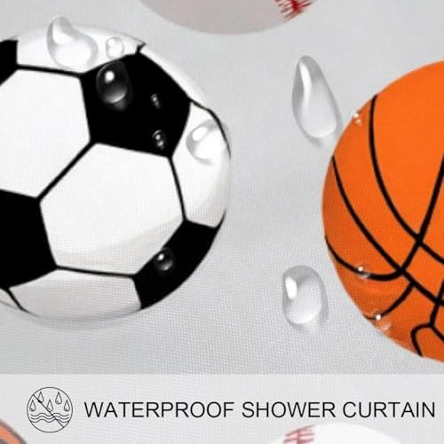 VAPOKFAmerican Footballs BasketballBaseball Washable Bath Curtain