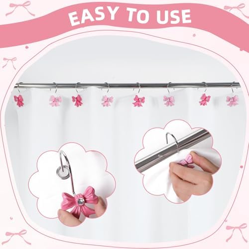 Durable Elegant Pink Bow Shower Curtain Hangers