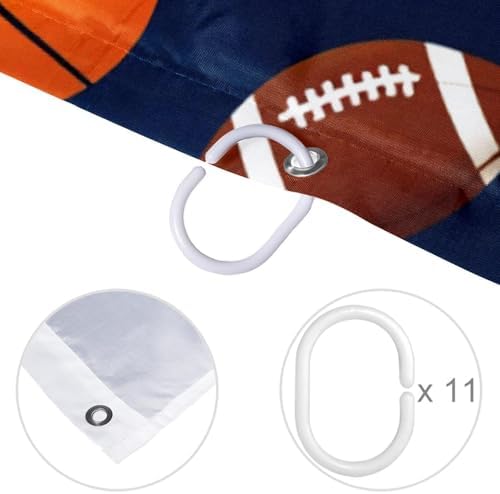 VAPOKF Basketball Baseball Rugby Football Shower Curtain Set 60x72 inches Waterproof Durable