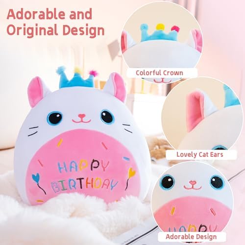Gudisi White Cat Plushie Pillow with Crown 8 Inch 1