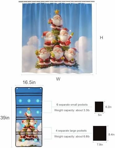 Christmas Shower Curtain - Easy Setup for Santa and Gnome Theme - 36x78