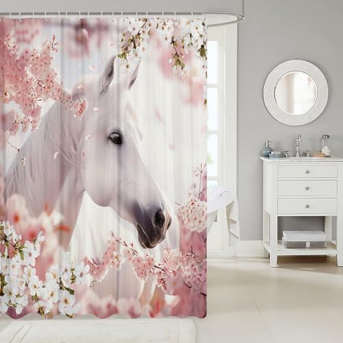 Feelyou Kids Horse Shower Curtain Set Pink White 72x72