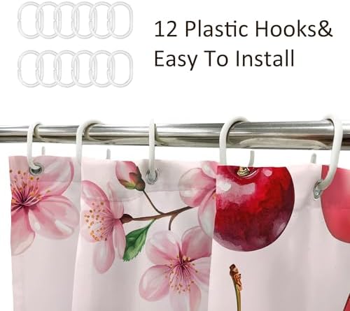 Pink Bow Cherry Shower Curtain 60x72 In