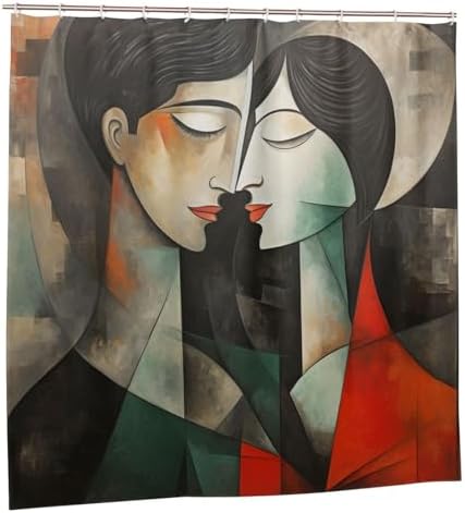 Kissing Girl Oil Painting Boho Shower Curtain Set
