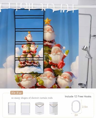 Christmas Shower Curtain - Easy Setup for Santa and Gnome Theme - 36x78
