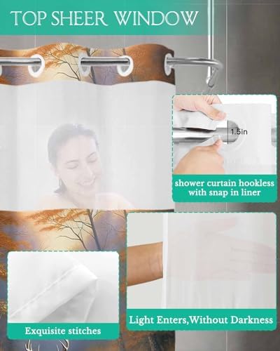 YESOF66 Sunset Forest Waterproof Shower Curtain Set No Hooks