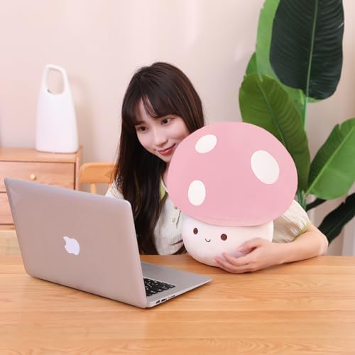Cute Pink Mushroom Plush Pillow for Kids Soft and Playful