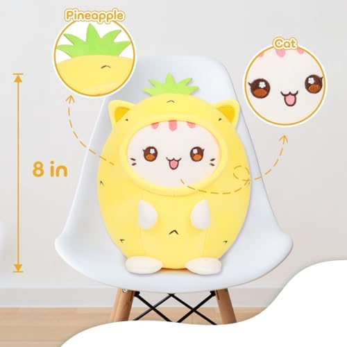 Cute Plush Pineapple Cat Pillow 8 Inch Kawaii Kitten Plushie