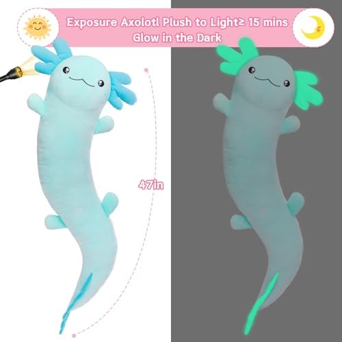 Big Blue Axolotl Plush Pillow for Relaxation and Automatically Glowing at Night