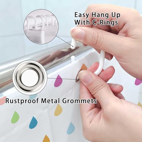 Retro Cute Kids Shower Curtain Set with Raindrop Design