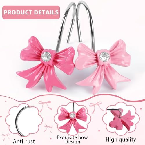 Durable Elegant Pink Bow Shower Curtain Hangers