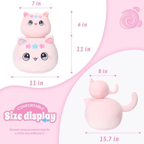Cute Cat Plush Pillow 7 Rainbow Pink Kitten Stuffed Animal