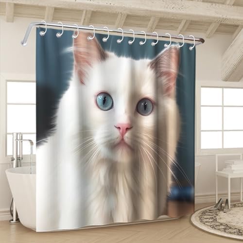 White Cat Bath Curtain