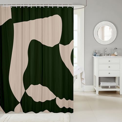 Dark Green and Dark Tan Geometry Bath Curtain Set 72x72