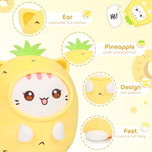 Cute Plush Pineapple Cat Pillow 8 Inch Kawaii Kitten Plushie