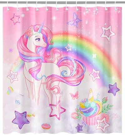 Lindameer - Rainbow Unicorn Butterfly Sunset 72x72 Inch Shower Curtain Set