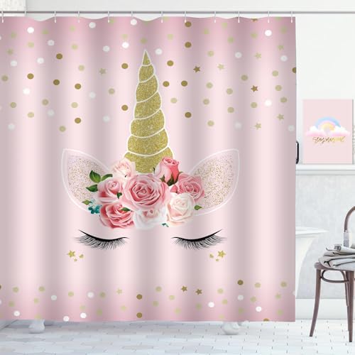 Zchomi Unicorn Kids Shower Curtain 72x72 Inch