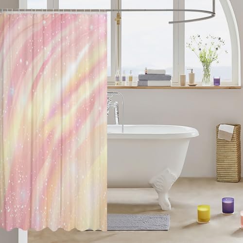 Pastel Girls Bathroom Shower Curtain Set Galaxy Glitter for Kids and Women