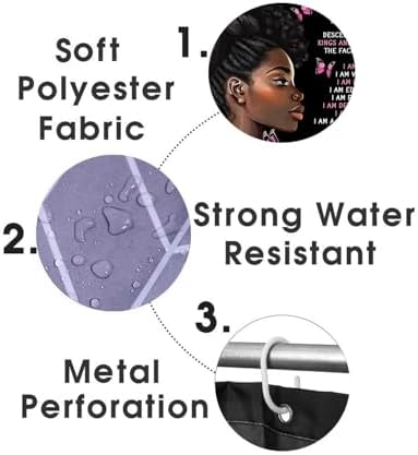 4PCS Black Girl Shower Curtain Set with Rugs Quotes
