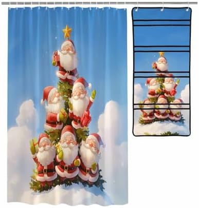 Christmas Shower Curtain - Easy Setup for Santa and Gnome Theme - 36x78