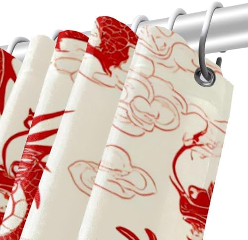 Bath Time inspected begins with VAPOKF Red Dragon Auspicious Clouds Shower Curtain Setup
