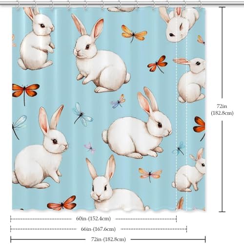 Bunnies Dragonflies Playtime - Durable Waterproof Bathroom Curtain