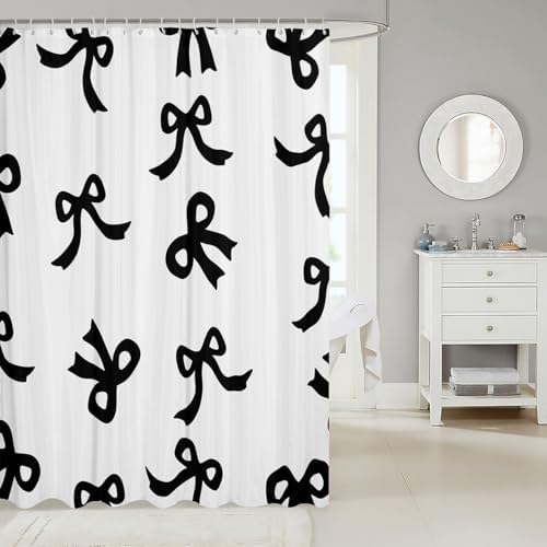 Off-White Bowknot Shower Curtain Set for Boys Girls Teens
