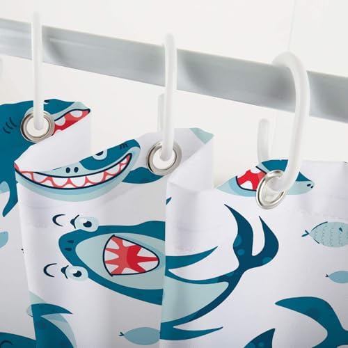 SokdcamFunny Shark Shower Curtain Ocean Wild Fish Kids Bathroom Curtain Set