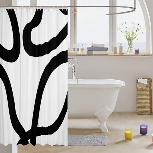 White and Black Geometric Shower Curtain
