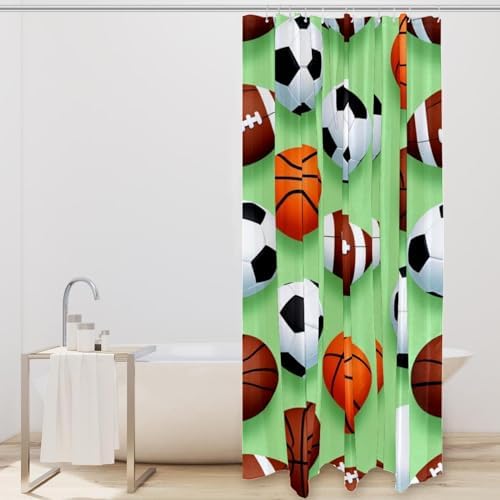 Baseball Rugby Football Bath Curtain Set Waterproof 66x72 inches