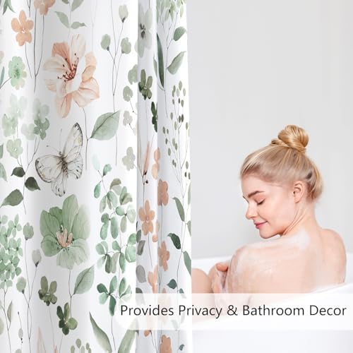 Cute Floral Shower Curtain Set with Hooks 72x72