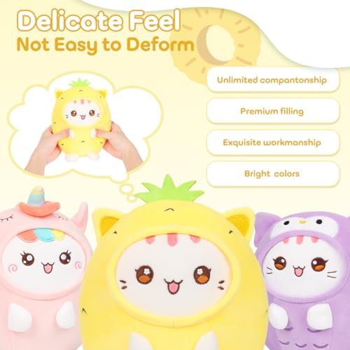 Cute Plush Pineapple Cat Pillow 8 Inch Kawaii Kitten Plushie