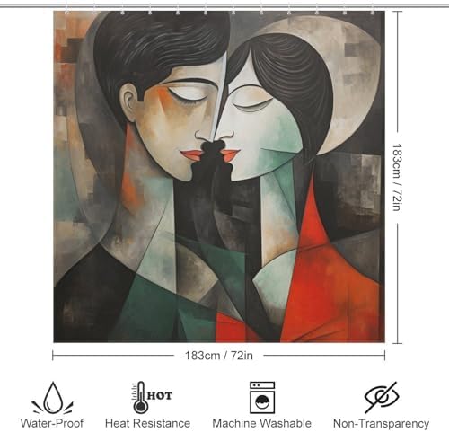 Kissing Girl Oil Painting Boho Shower Curtain Set