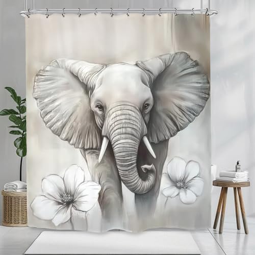 Cute Elephant Shower Curtain with 12 Hooks