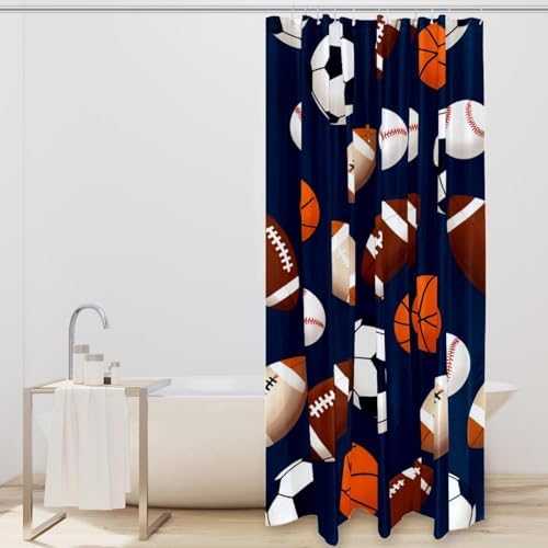 VAPOKF Basketball Baseball Rugby Football Shower Curtain Set 60x72 inches Waterproof Durable