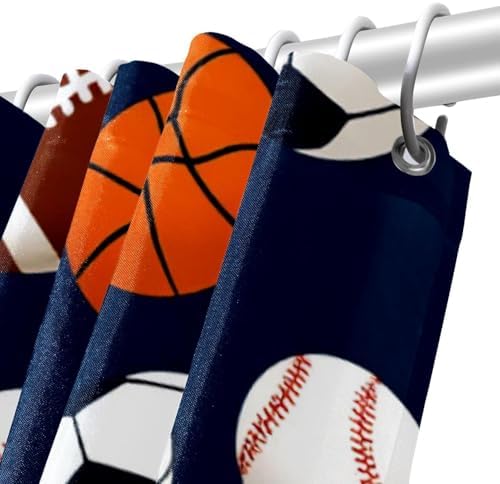 VAPOKF Basketball Baseball Rugby Football Shower Curtain Set 60x72 inches Waterproof Durable