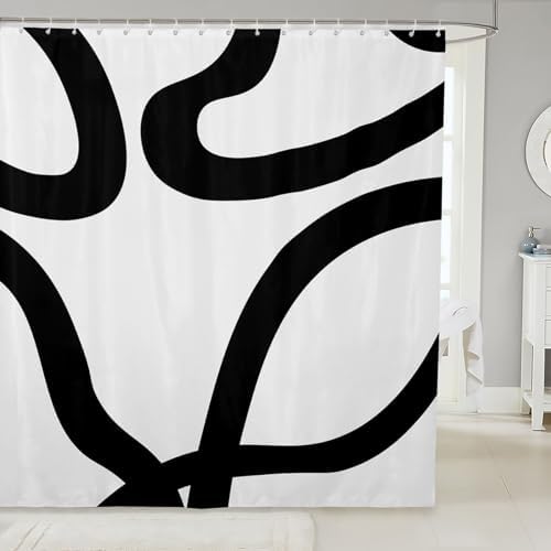 White and Black Geometric Shower Curtain