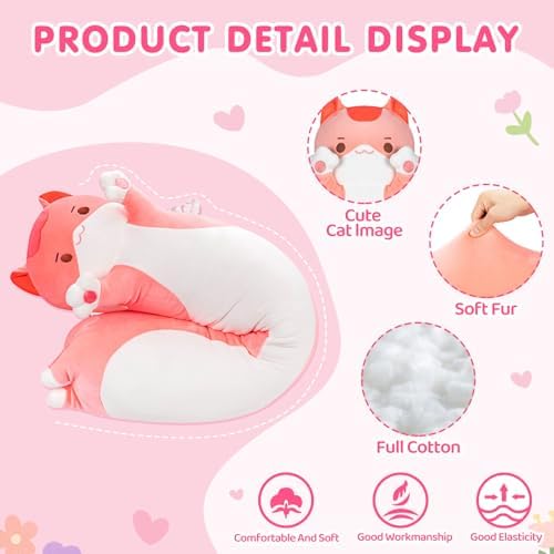 Long Cat Plush Body Pillow - Cute Pink Stuffed Animal