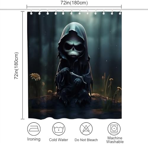 Cute Gothic Skeleton Shower Curtain Set Black Spooky Theme Waterproof