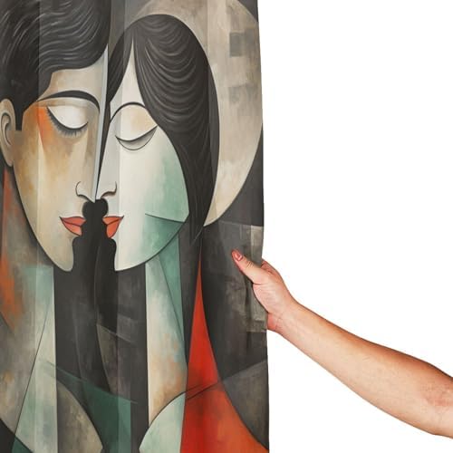 Kissing Girl Oil Painting Boho Shower Curtain Set