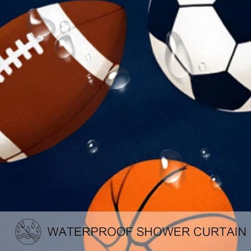 VAPOKF Basketball Baseball Rugby Football Shower Curtain Set 60x72 inches Waterproof Durable