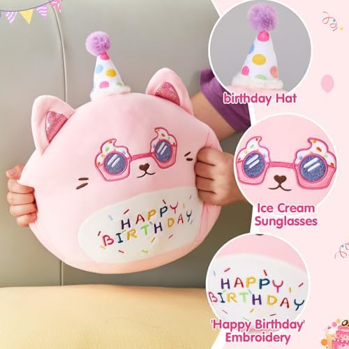 Happy Birthday Plush Cat Pillow