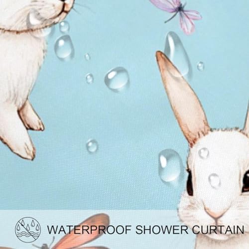 Bunnies Dragonflies Playtime - Durable Waterproof Bathroom Curtain