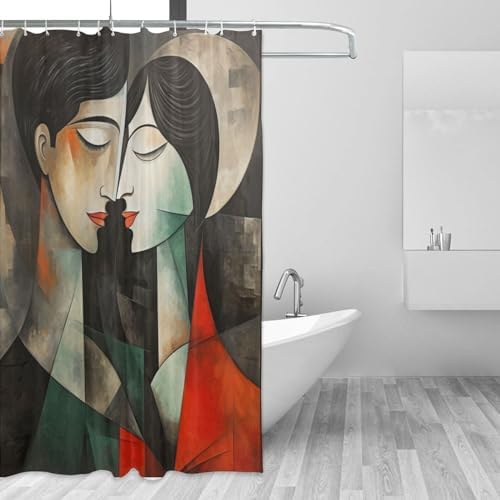 Kissing Girl Oil Painting Boho Shower Curtain Set