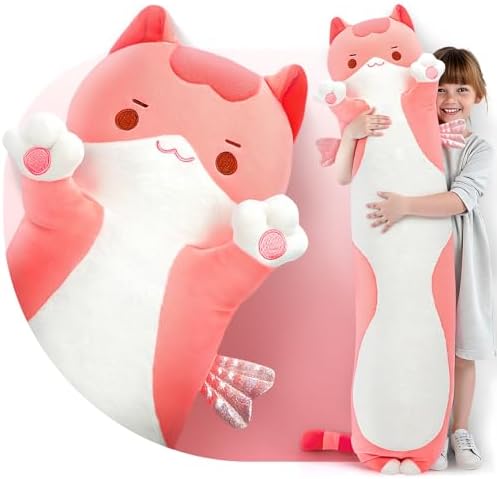 Long Cat Plush Body Pillow - Cute Pink Stuffed Animal
