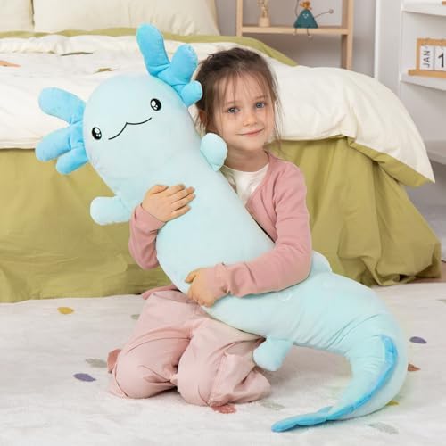 Big Blue Axolotl Plush Pillow for Relaxation and Automatically Glowing at Night
